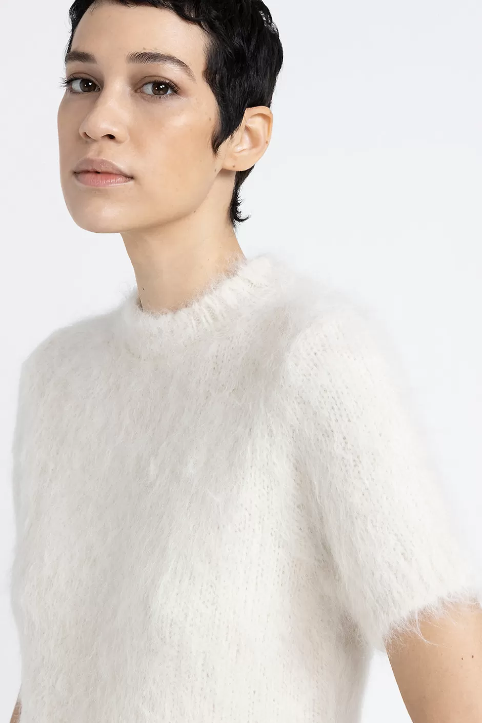 Maglieria | Peserico Maglia Maniche Corte In Filato Di Lana D'alpaca E Merino Bianco naturale
