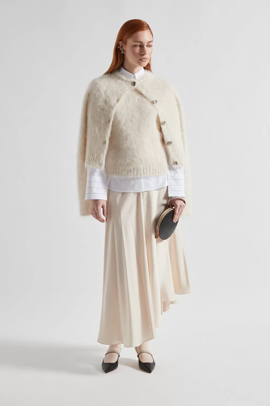 Maglieria | Peserico Maglia Maniche Corte In Filato Di Lana D'alpaca E Merino Bianco naturale