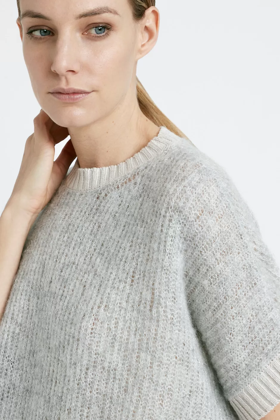 Maglieria | Peserico Maglia Maniche Corte In Lana E Lurex Grigio nebbia