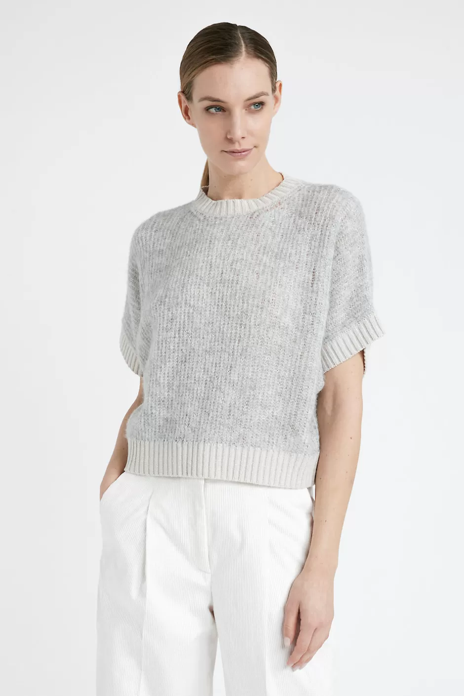 Maglieria | Peserico Maglia Maniche Corte In Lana E Lurex Grigio nebbia