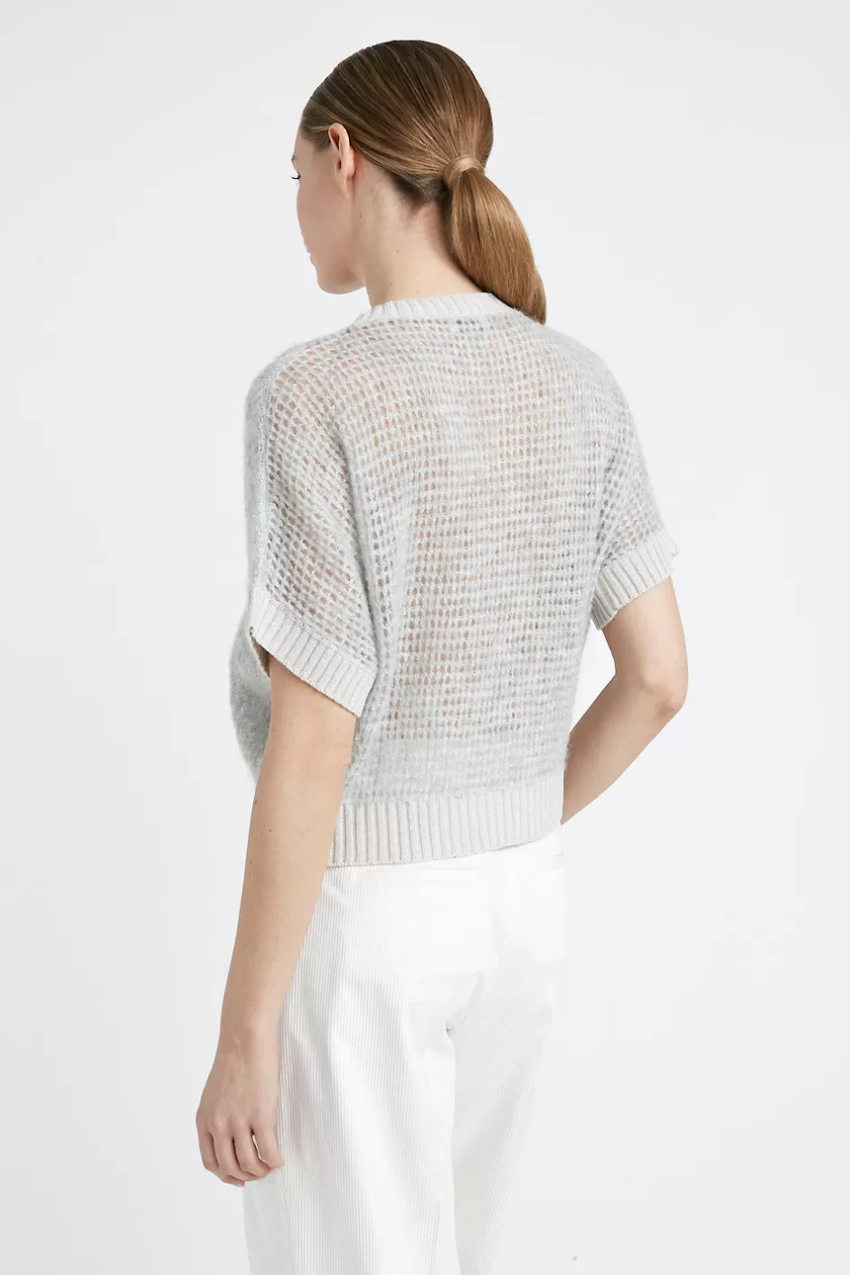 Maglieria | Peserico Maglia Maniche Corte In Lana E Lurex Grigio nebbia