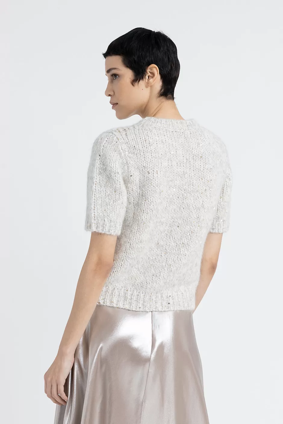 Maglieria | Peserico Maglia Maniche Corte In Muliné Di Misto Alpaca E Paillettes Grigio nebbia