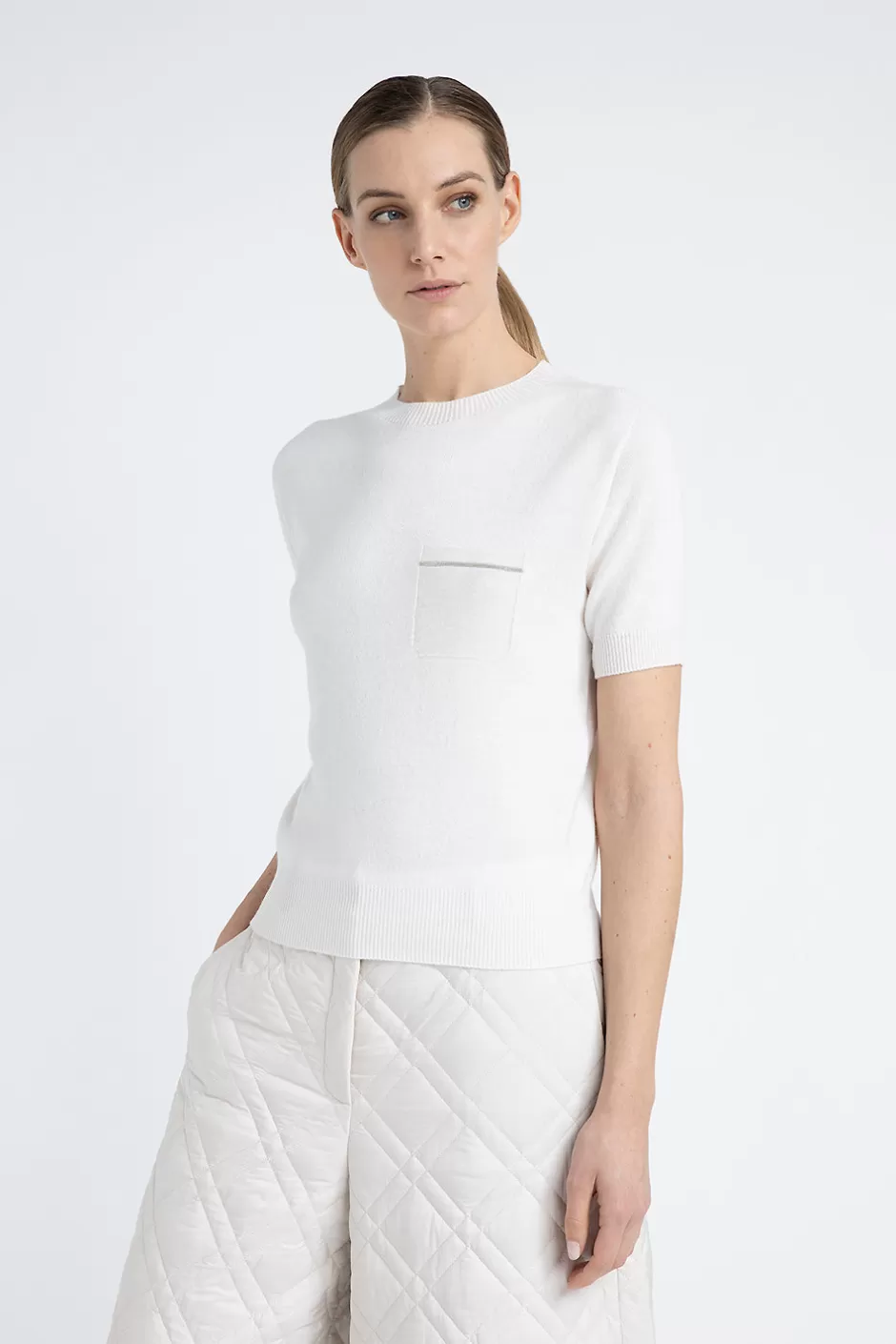 Maglieria | Peserico Maglia Maniche Corte In Puro Cashmere Bianco naturale