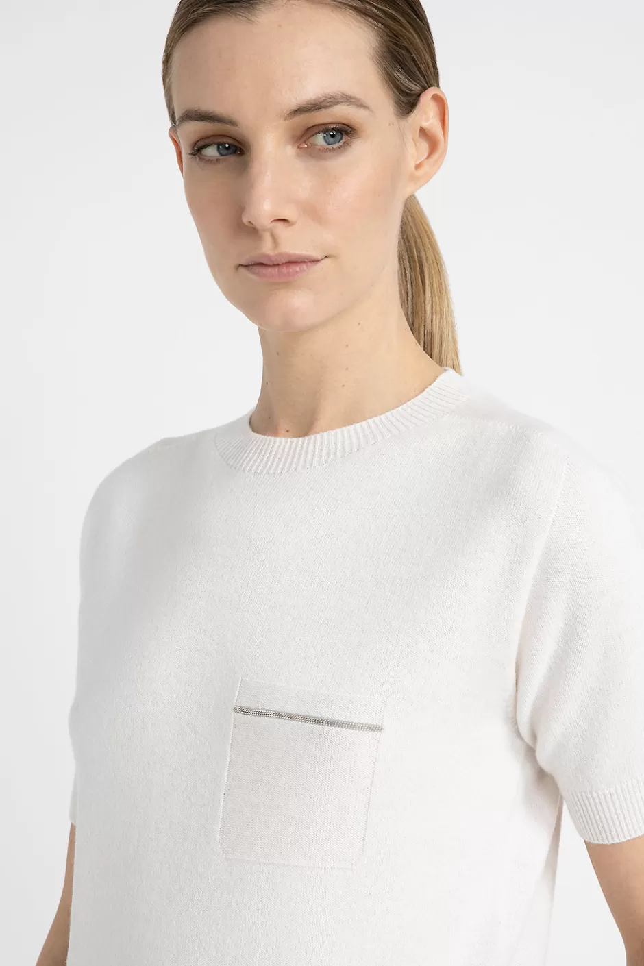 Maglieria | Peserico Maglia Maniche Corte In Puro Cashmere Bianco naturale