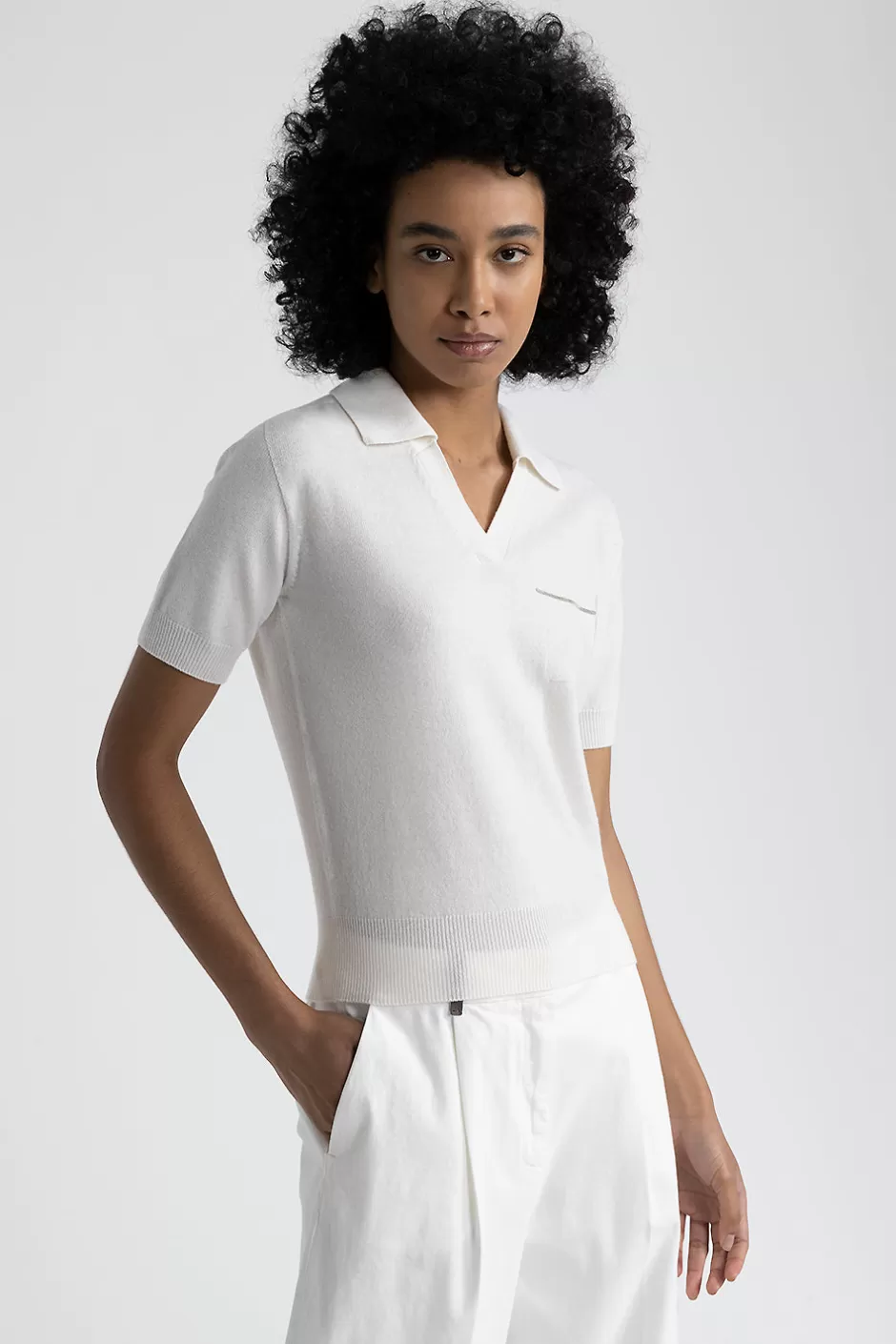 Maglieria | Peserico Maglia Scollo A Polo In Puro Cashmere Bianco naturale