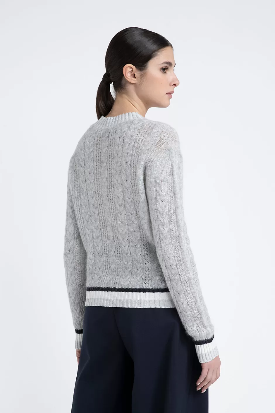 Maglieria | Peserico Maglia Scollo A V A Trecce In Lana Merino, Alpaca E Lurex Grigio nebbia
