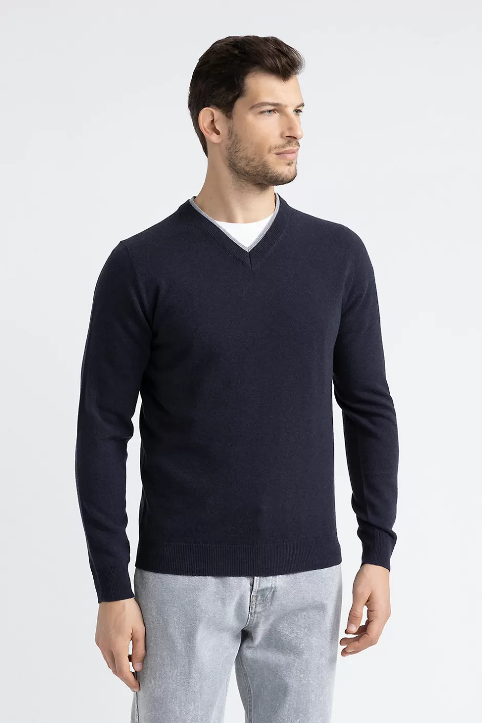 Maglieria | Peserico Maglia Scollo A V In Lana, Seta E Cashmere Blu calamaio