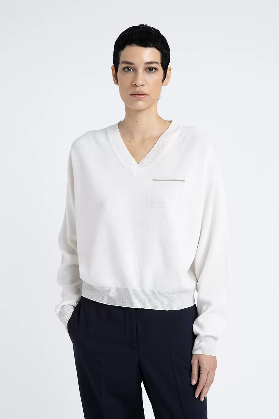 Maglieria | Peserico Maglia Scollo A V In Puro Cashmere Bianco naturale