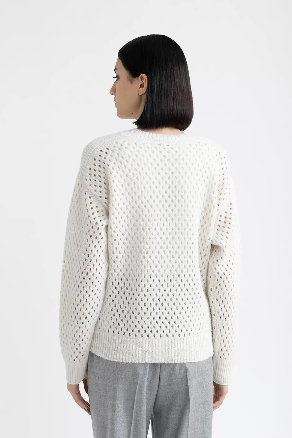 Maglieria | Peserico Maglia Traforata In Lana, Seta, Cashmere, Alpaca E Lurex Bianco naturale