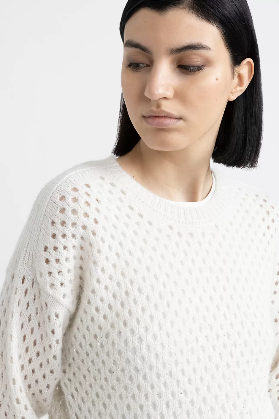 Maglieria | Peserico Maglia Traforata In Lana, Seta, Cashmere, Alpaca E Lurex Bianco naturale