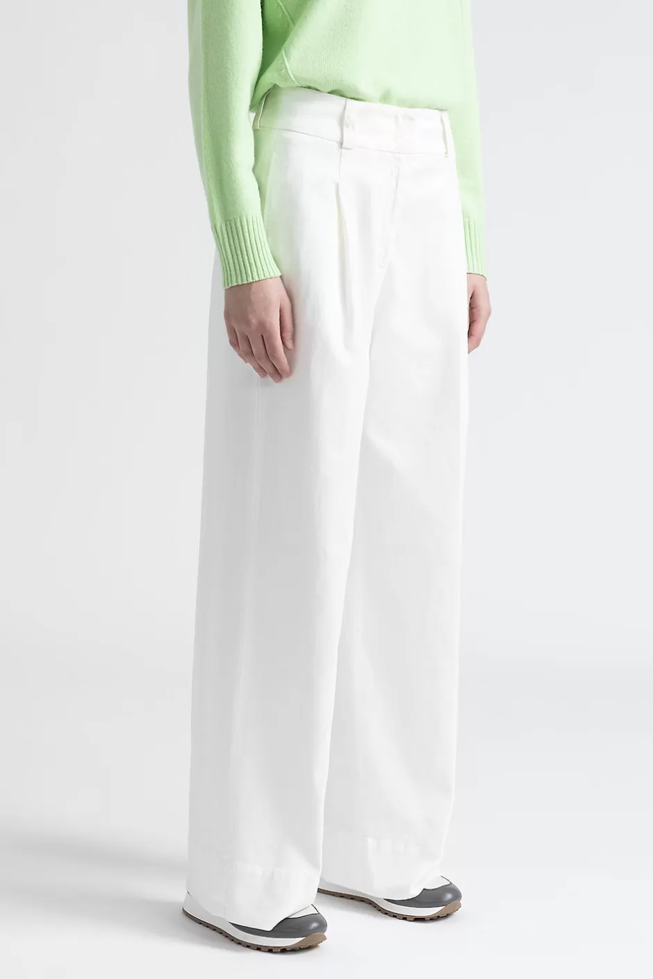 Pantaloni | Peserico Pantalone A Palazzo In Gabardina Di Cotone, Seta E Tencel Bianco naturale