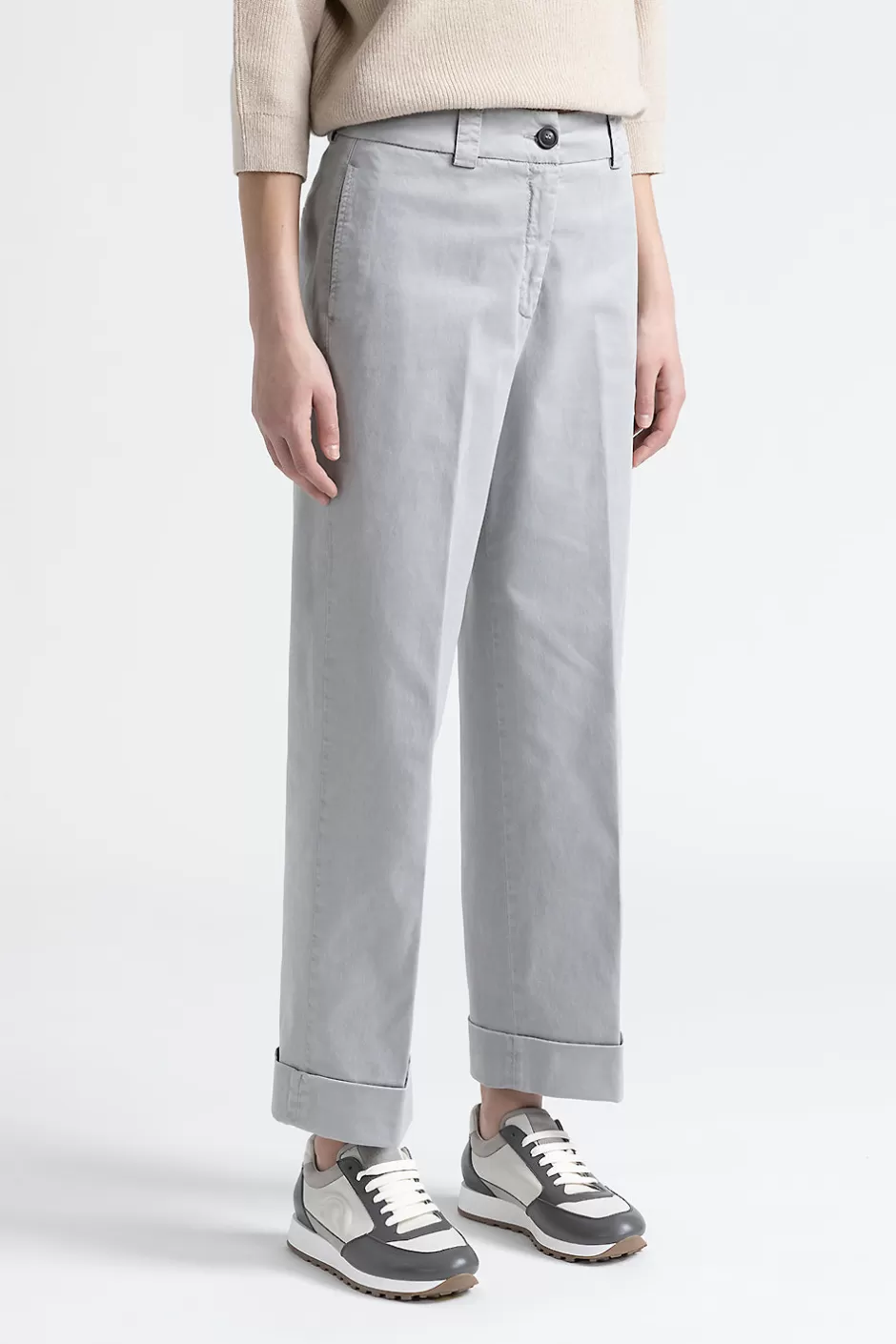 Pantaloni | Peserico Pantalone A Palazzo In Gabardina Di Cotone, Seta E Tencel Granito