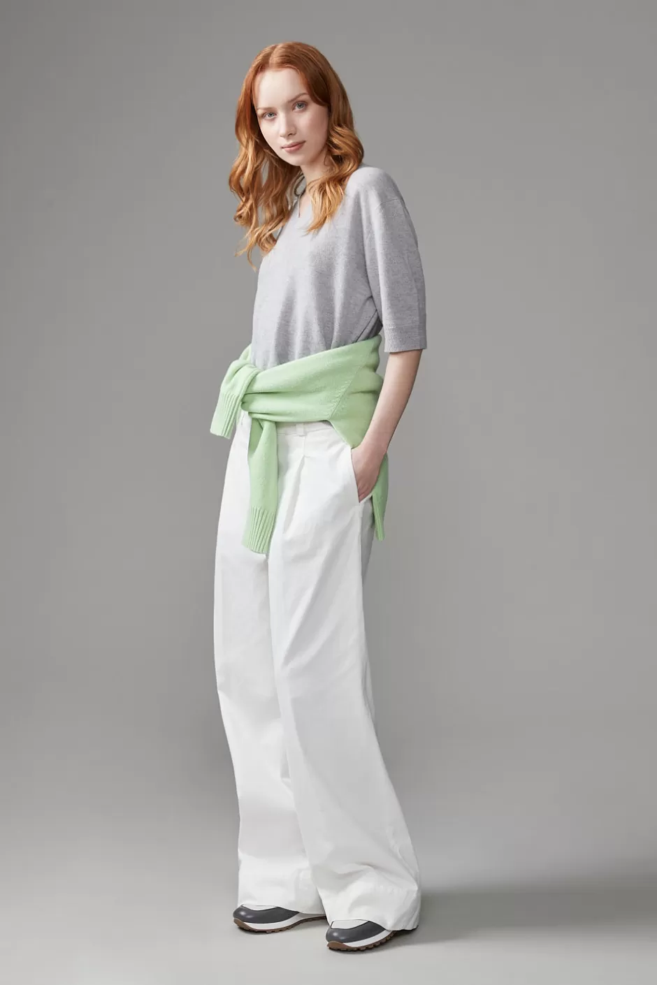 Pantaloni | Peserico Pantalone A Palazzo In Gabardina Di Cotone, Seta E Tencel Bianco naturale