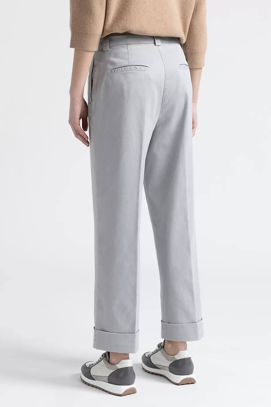 Pantaloni | Peserico Pantalone A Palazzo In Gabardina Di Cotone, Seta E Tencel Granito