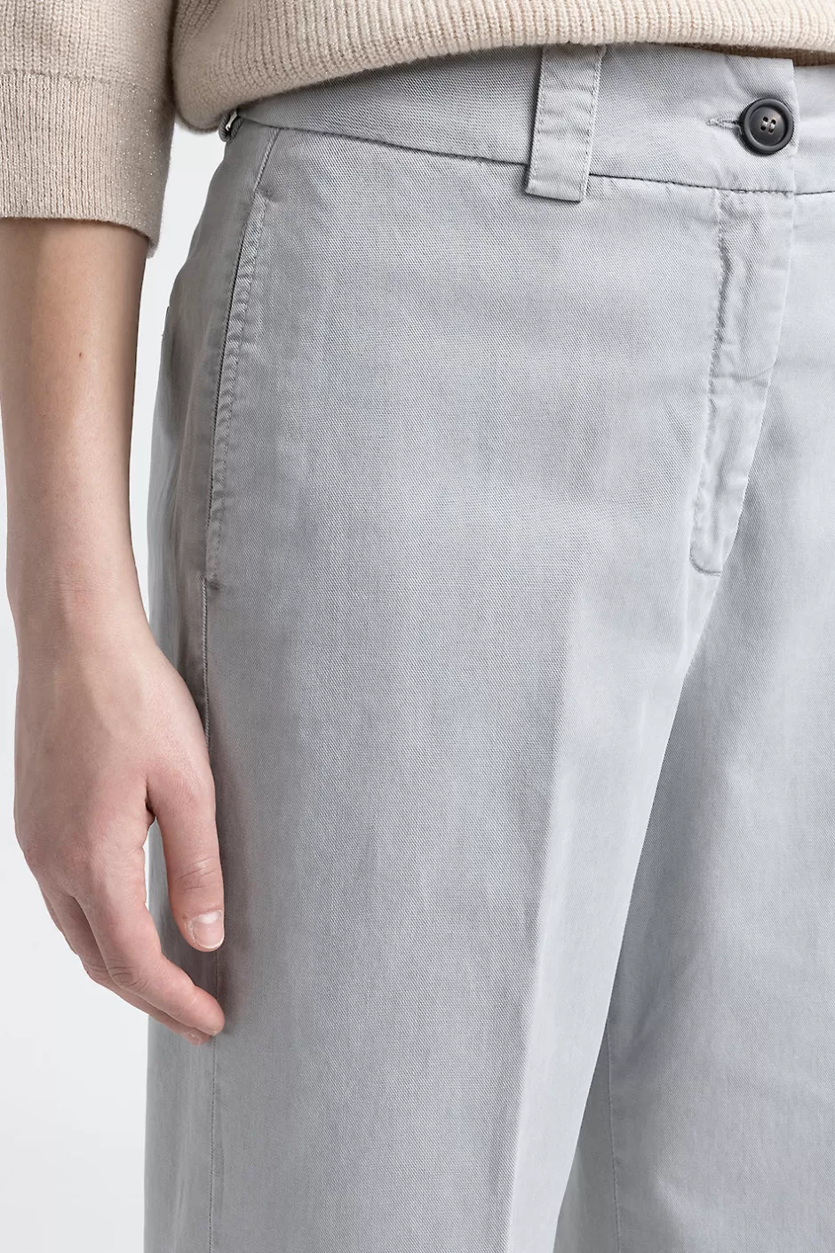 Pantaloni | Peserico Pantalone A Palazzo In Gabardina Di Cotone, Seta E Tencel Granito