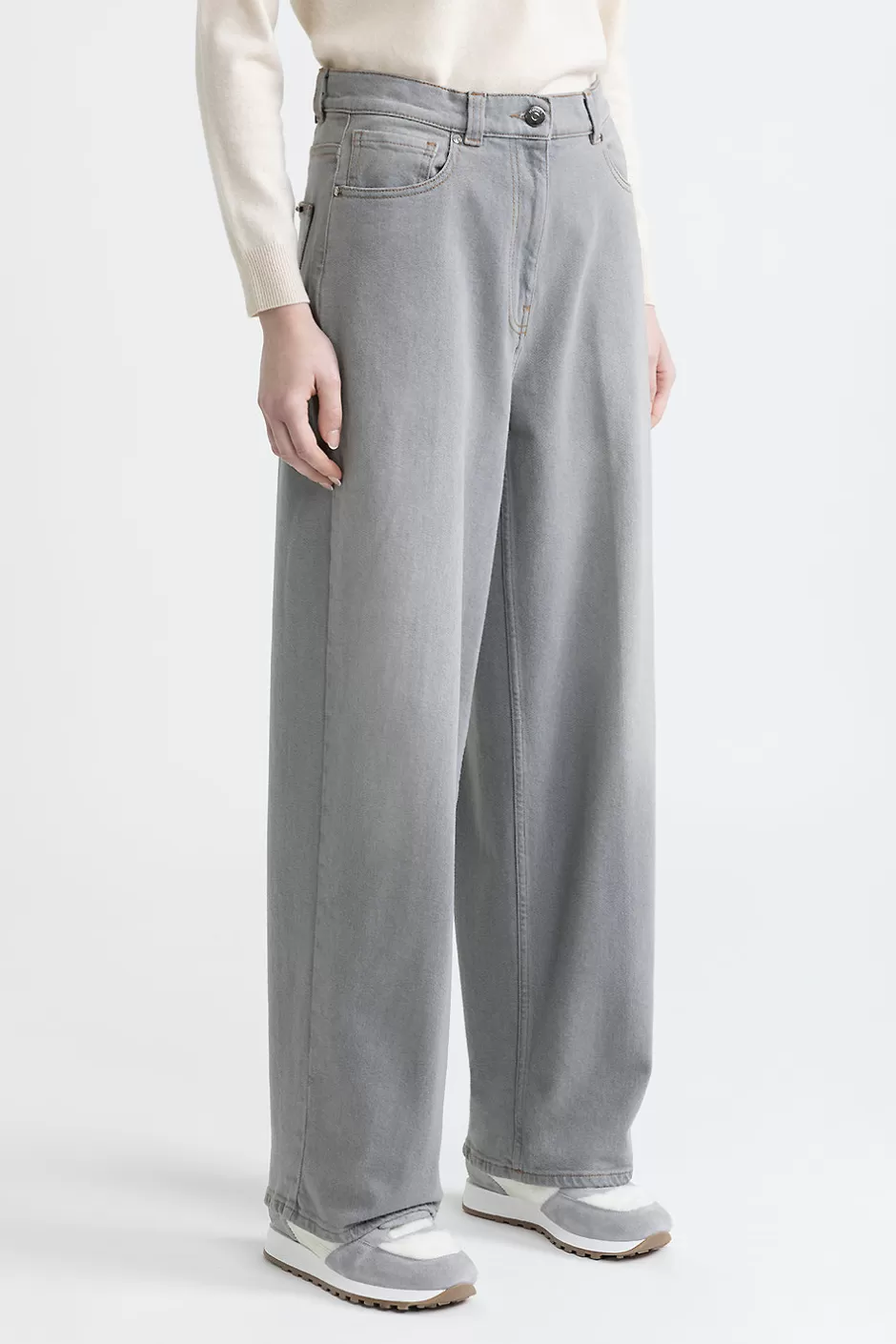 Denim | Pantaloni | Peserico Pantalone Baggy Over In Denim Grigio