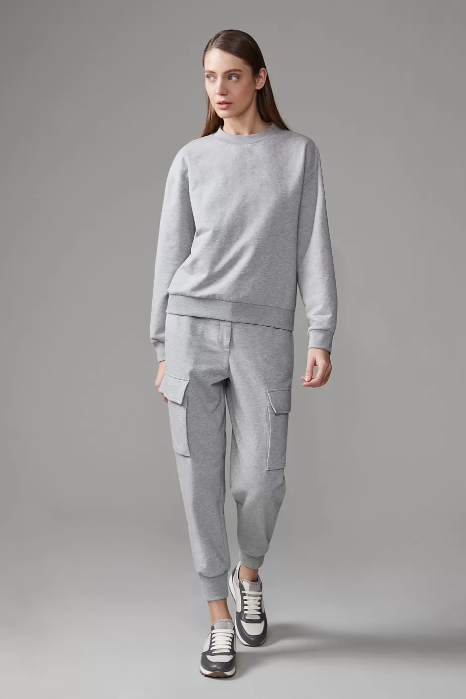 Completi E Set Coordinati | Pantaloni | Peserico Pantalone Cargo In Felpina Di Cotone Grigio nebbia