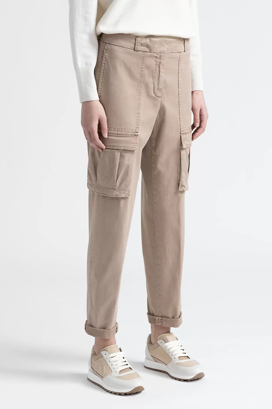 Pantaloni | Peserico Pantalone Cargo In Gabardina Di Cotone, Seta E Tencel Cappuccino