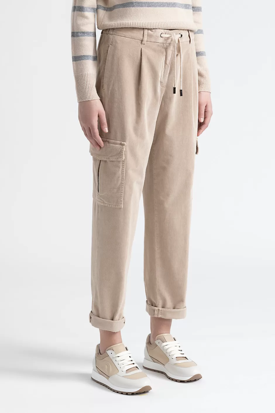 Pantaloni | Peserico Pantalone Cargo In Velluto A Coste 2000 Righe Beige Foschia