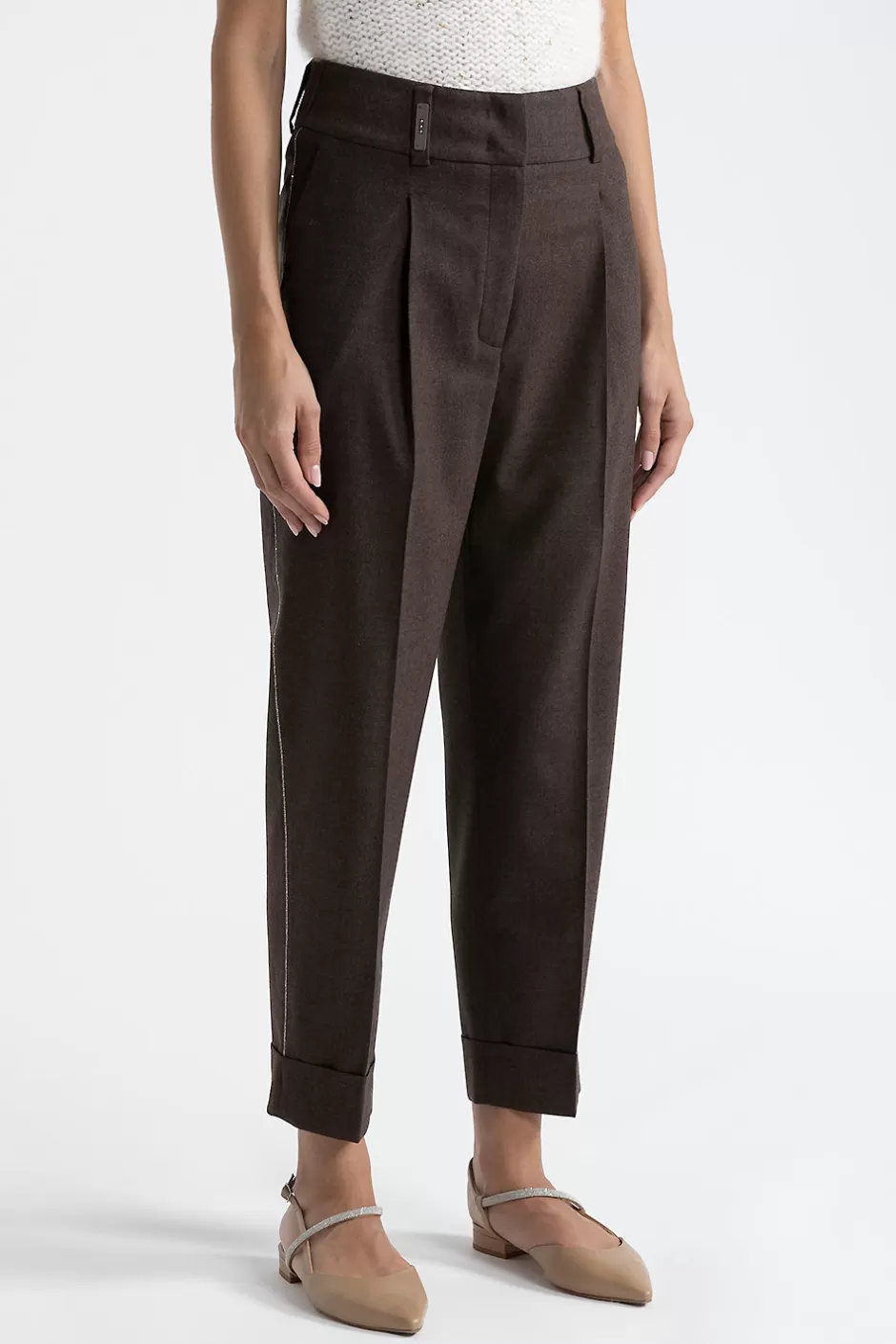Pantaloni | Peserico Pantalone Carrot Con Pince In Flanella Di Lana E Cashmere Noce