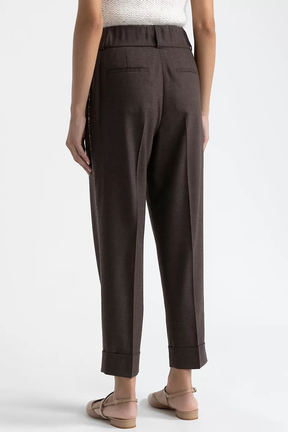 Pantaloni | Peserico Pantalone Carrot Con Pince In Flanella Di Lana E Cashmere Noce
