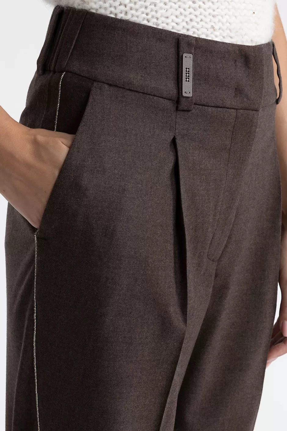 Pantaloni | Peserico Pantalone Carrot Con Pince In Flanella Di Lana E Cashmere Noce