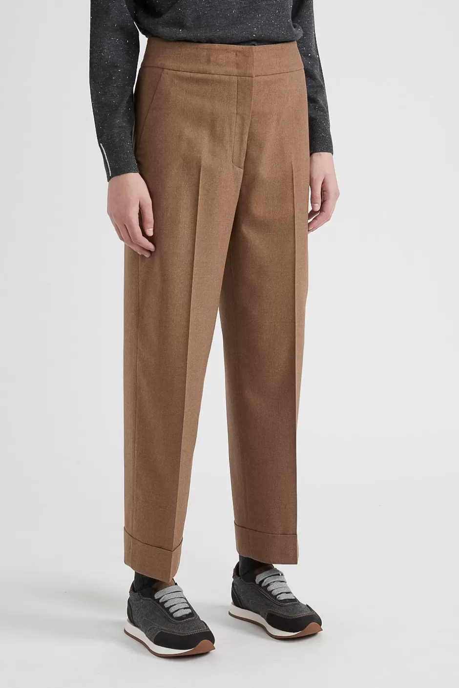 Pantaloni | Peserico Pantalone Carrot Tailored In Lana E Cashmere Castagno