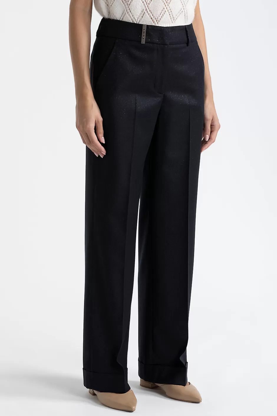 Pantaloni | Peserico Pantalone Classic Tailored In Flanella Di Lana Lurex Blu