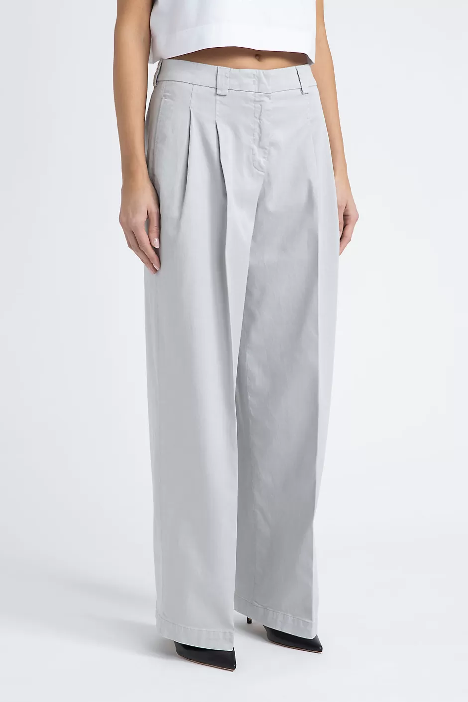 Pantaloni | Peserico Pantalone Con Pieghe In Gabardina Di Cotone Seta E Tencel Grigio nebbia