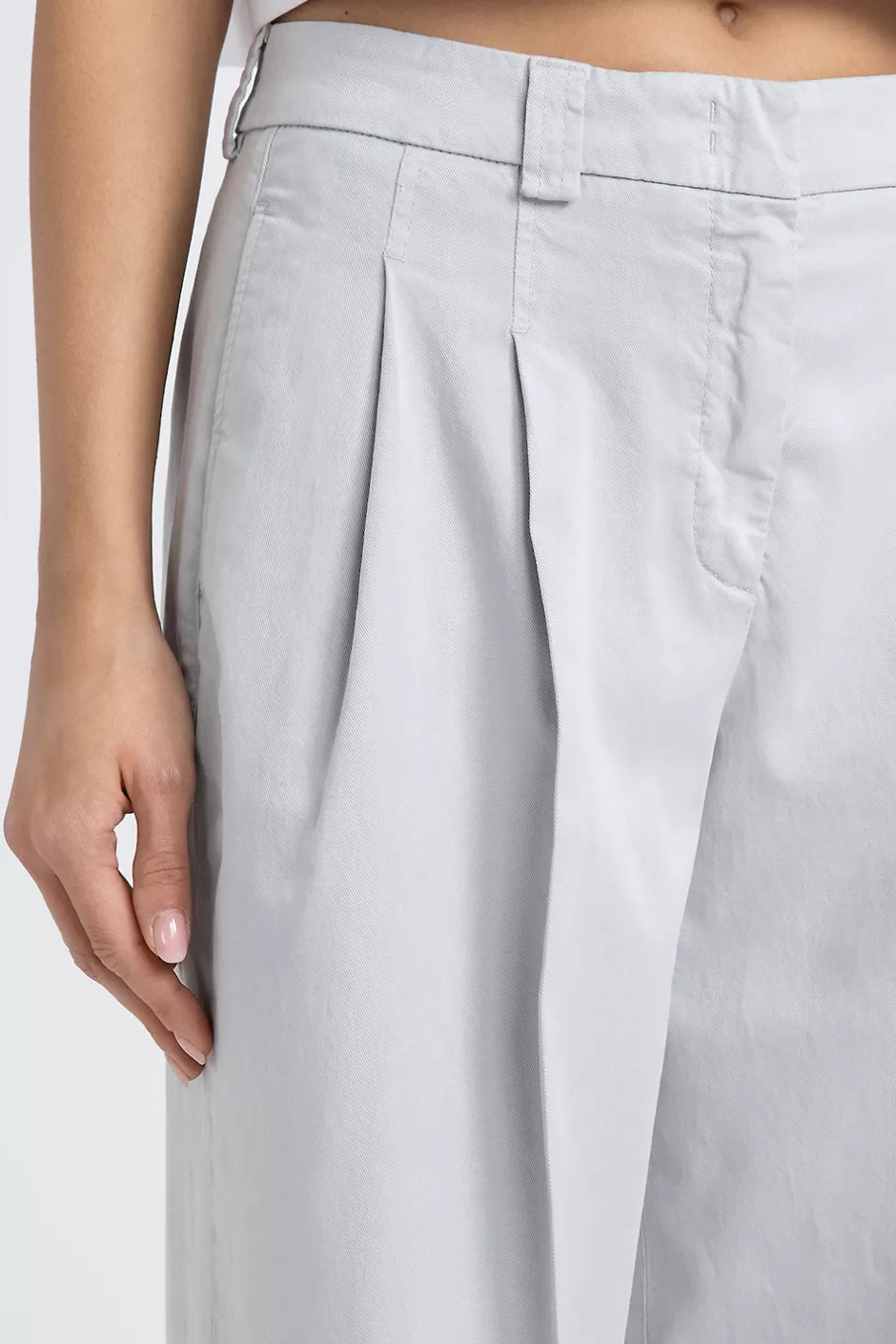 Pantaloni | Peserico Pantalone Con Pieghe In Gabardina Di Cotone Seta E Tencel Grigio nebbia