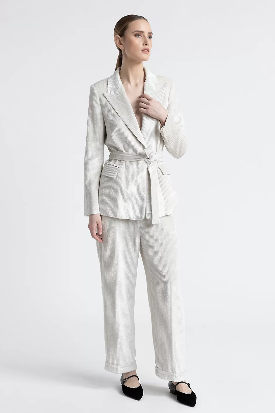 Completi E Set Coordinati | Pantaloni | Peserico Pantalone Cropped Con Elastico In Vita In Velluto A Coste Bianco naturale