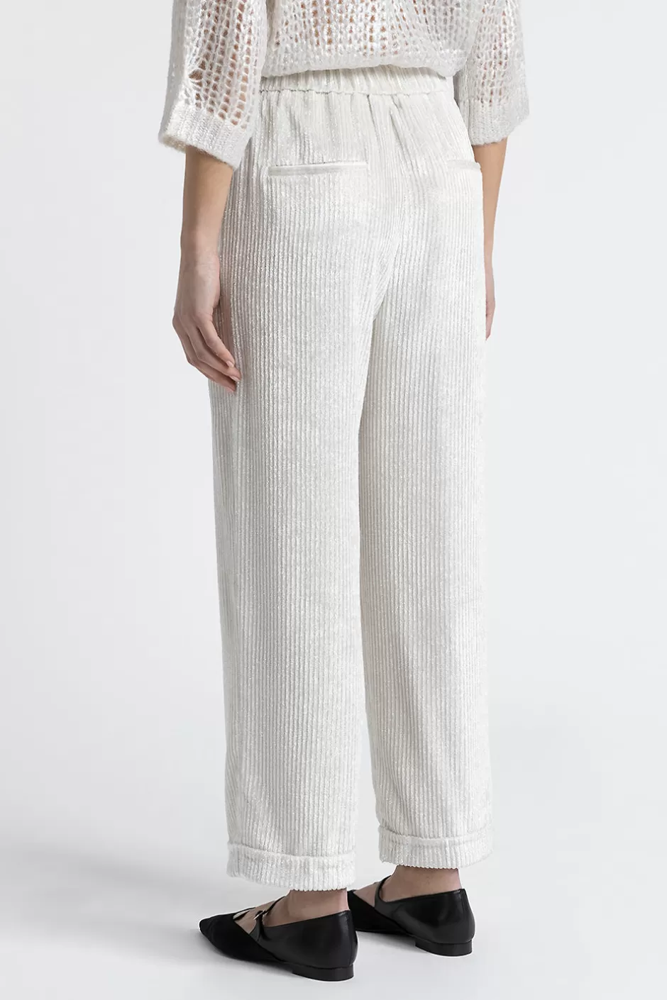 Completi E Set Coordinati | Pantaloni | Peserico Pantalone Cropped Con Elastico In Vita In Velluto A Coste Bianco naturale