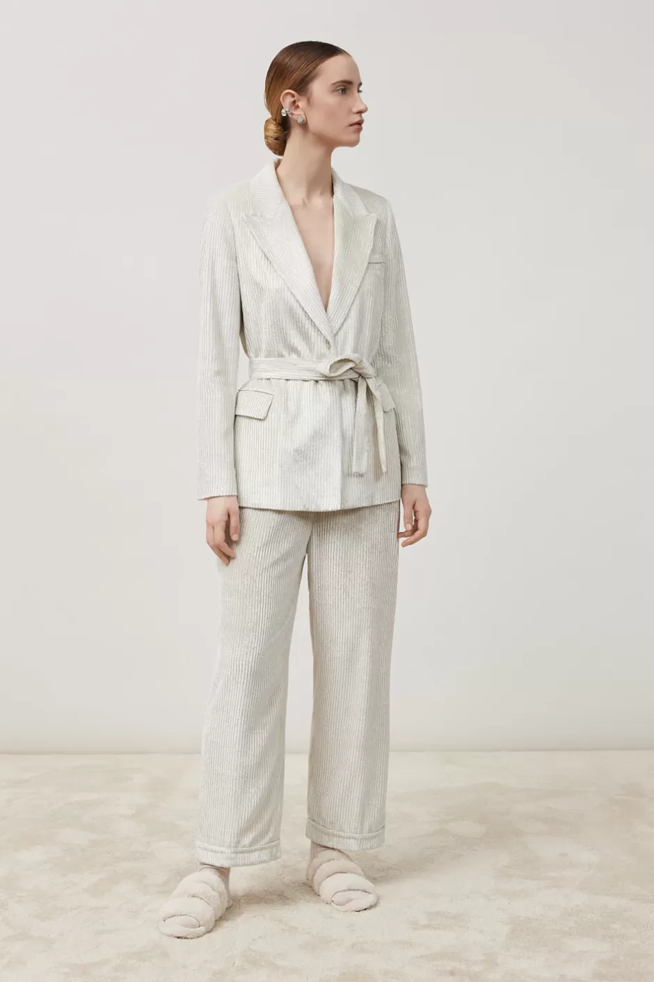 Completi E Set Coordinati | Pantaloni | Peserico Pantalone Cropped Con Elastico In Vita In Velluto A Coste Bianco naturale