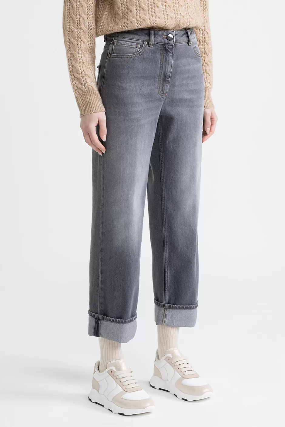 Denim | Pantaloni | Peserico Pantalone Cropped Denim In Cotone Comfort Grigio