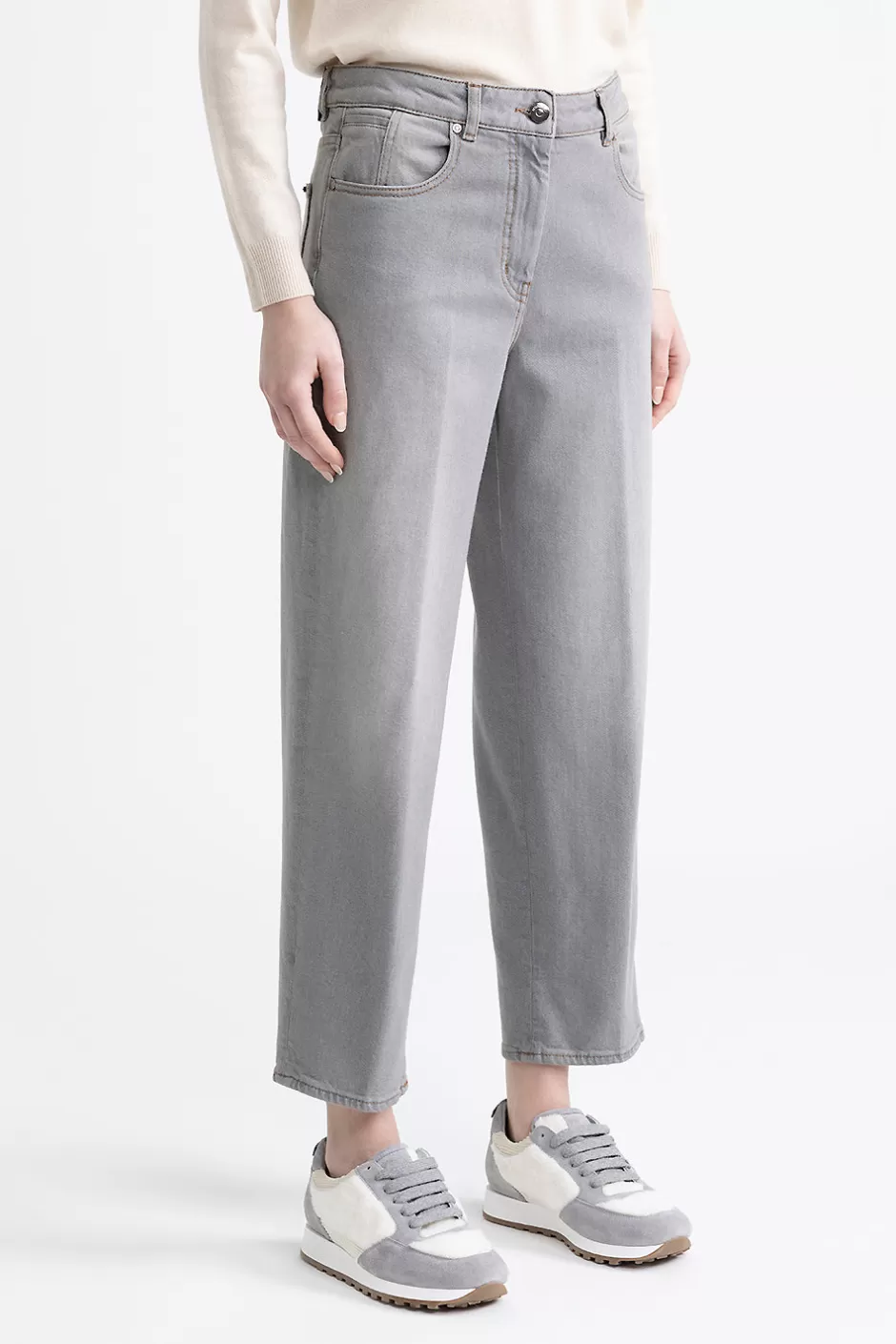 Pantaloni | Peserico Pantalone Cropped In Denim Di Cotone Grigio