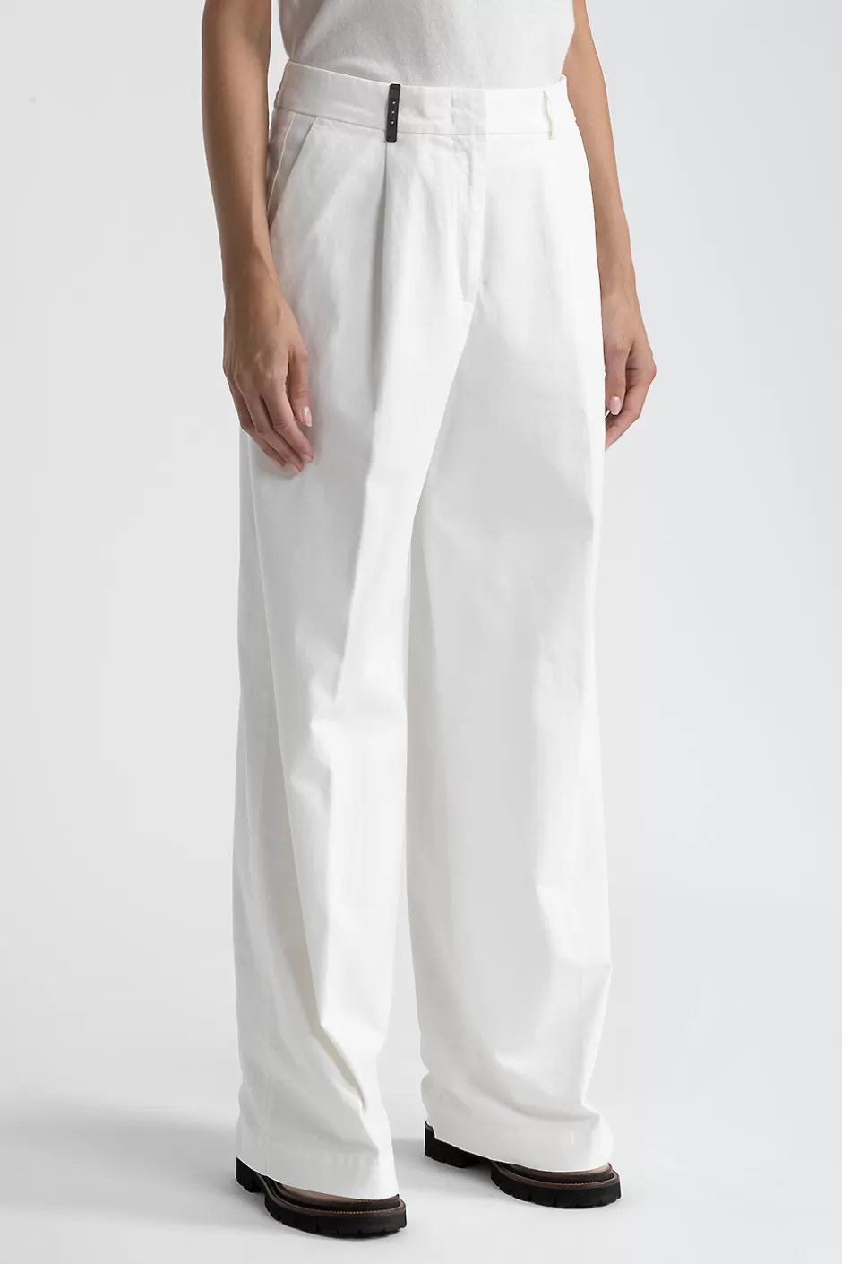 Pantaloni | Peserico Pantalone Gamba Larga In Gabardina Di Cotone Bianco naturale