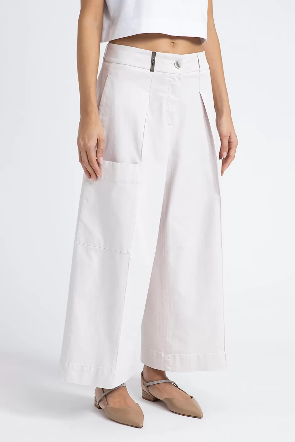 Pantaloni | Peserico Pantalone Gamba Larga In Gabardina Di Cotone Seta Tencel Acqua di rose