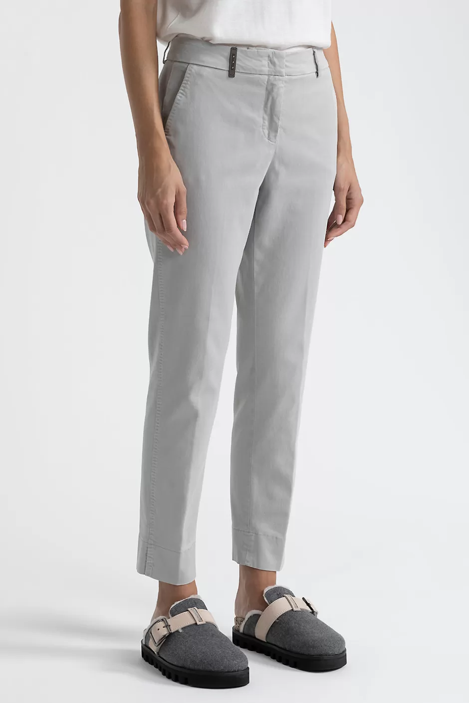 Pantaloni | Peserico Pantalone Iconic 4718 In Gabardina Di Cotone Seta E Tencel Grigio nebbia