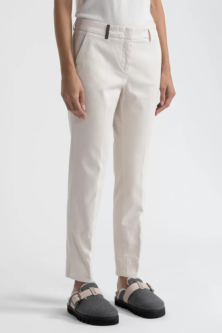 Pantaloni | Peserico Pantalone Iconic 4718 In Gabardina Di Cotone Seta E Tencel Beige perla