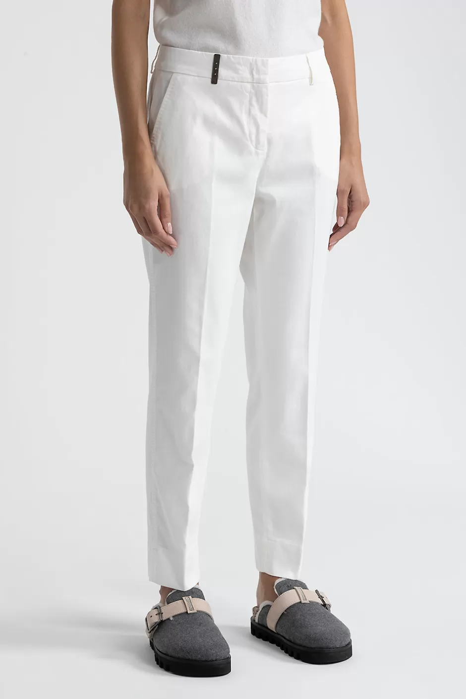 Pantaloni | Peserico Pantalone Iconic 4718 In Gabardina Di Cotone Seta E Tencel Bianco naturale