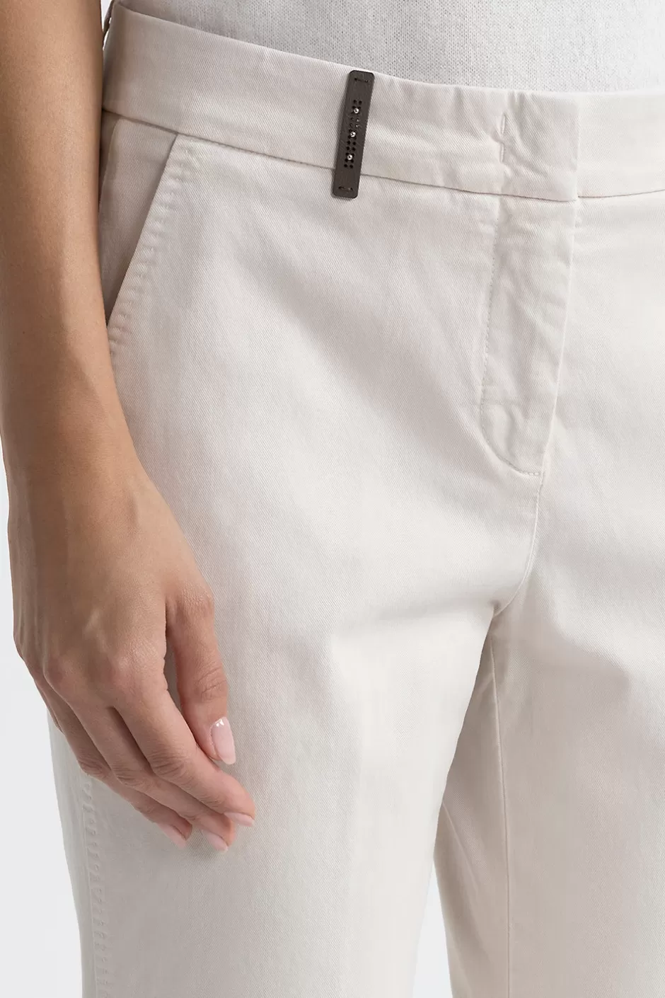 Pantaloni | Peserico Pantalone Iconic 4718 In Gabardina Di Cotone Seta E Tencel Beige perla