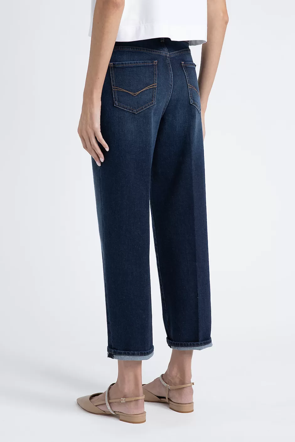 Denim | Pantaloni | Peserico Pantalone In Denim Di Cotone Stretch Blu calamaio