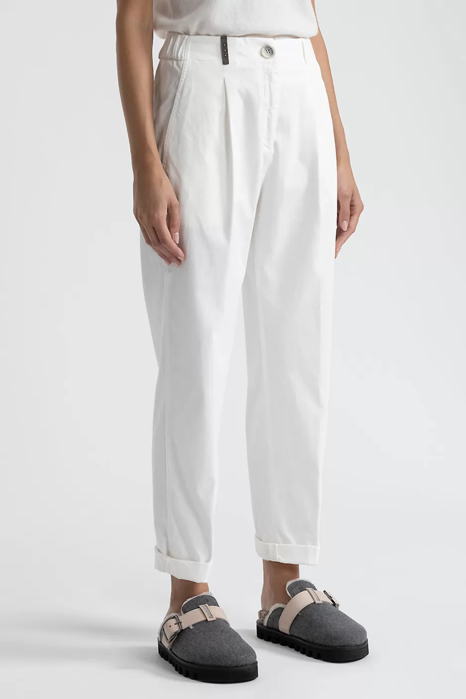 Pantaloni | Peserico Pantalone In Gabardina Di Cotone Seta Tencel Bianco naturale