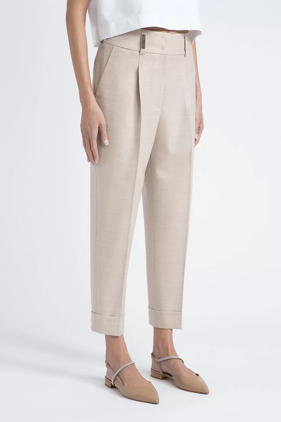 Completi E Set Coordinati | Pantaloni | Peserico Pantalone In Tela Di Lana Jaspé Comfort Loro Piana Orzo