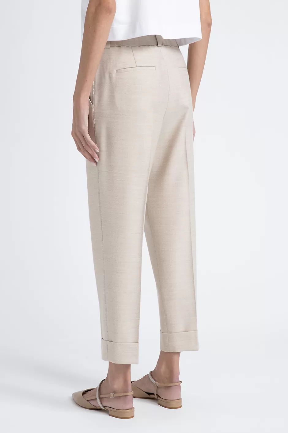 Completi E Set Coordinati | Pantaloni | Peserico Pantalone In Tela Di Lana Jaspé Comfort Loro Piana Orzo