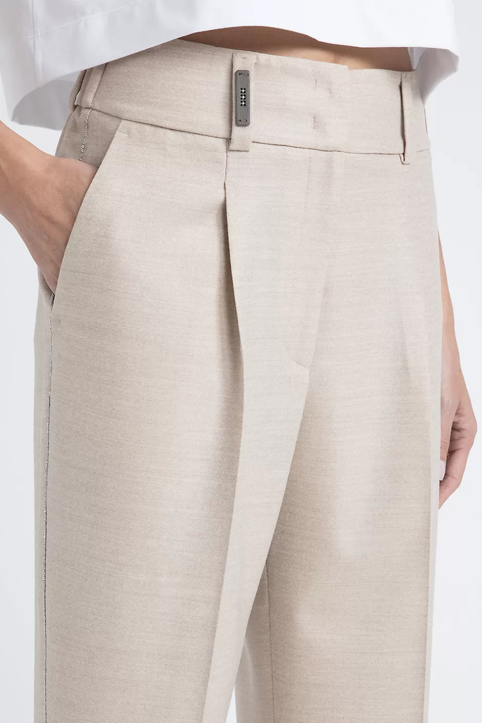 Completi E Set Coordinati | Pantaloni | Peserico Pantalone In Tela Di Lana Jaspé Comfort Loro Piana Orzo
