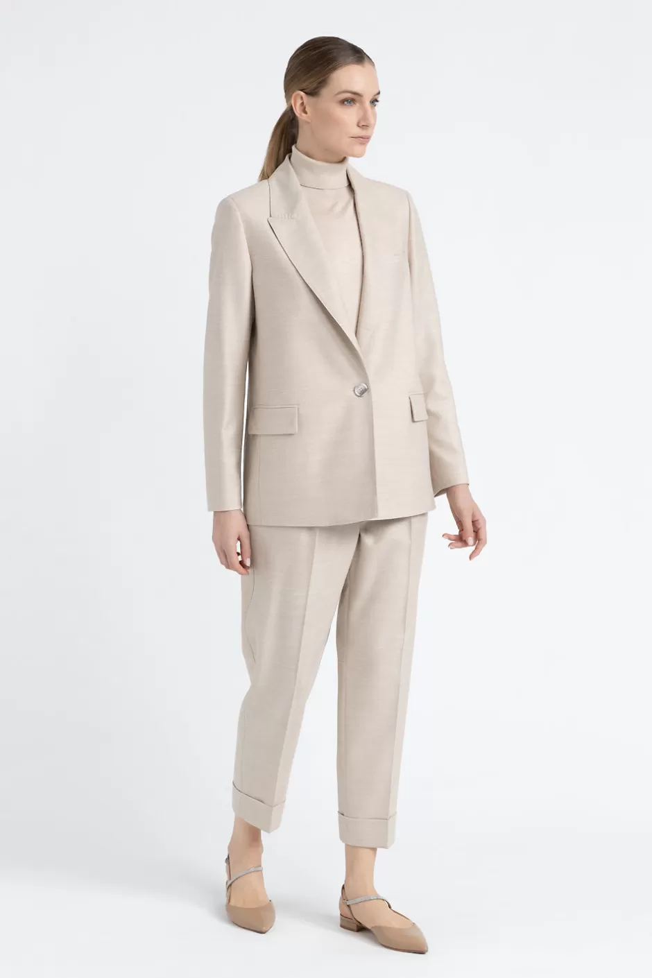 Completi E Set Coordinati | Pantaloni | Peserico Pantalone In Tela Di Lana Jaspé Comfort Loro Piana Orzo