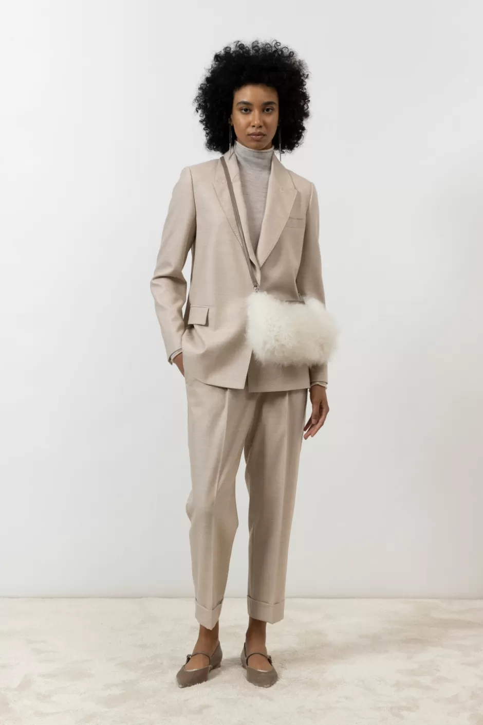 Completi E Set Coordinati | Pantaloni | Peserico Pantalone In Tela Di Lana Jaspé Comfort Loro Piana Orzo