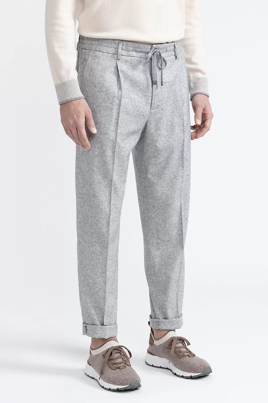 Pantaloni | Peserico Pantalone Jogger In Tweed Di Lana, Seta E Cashmere Granito