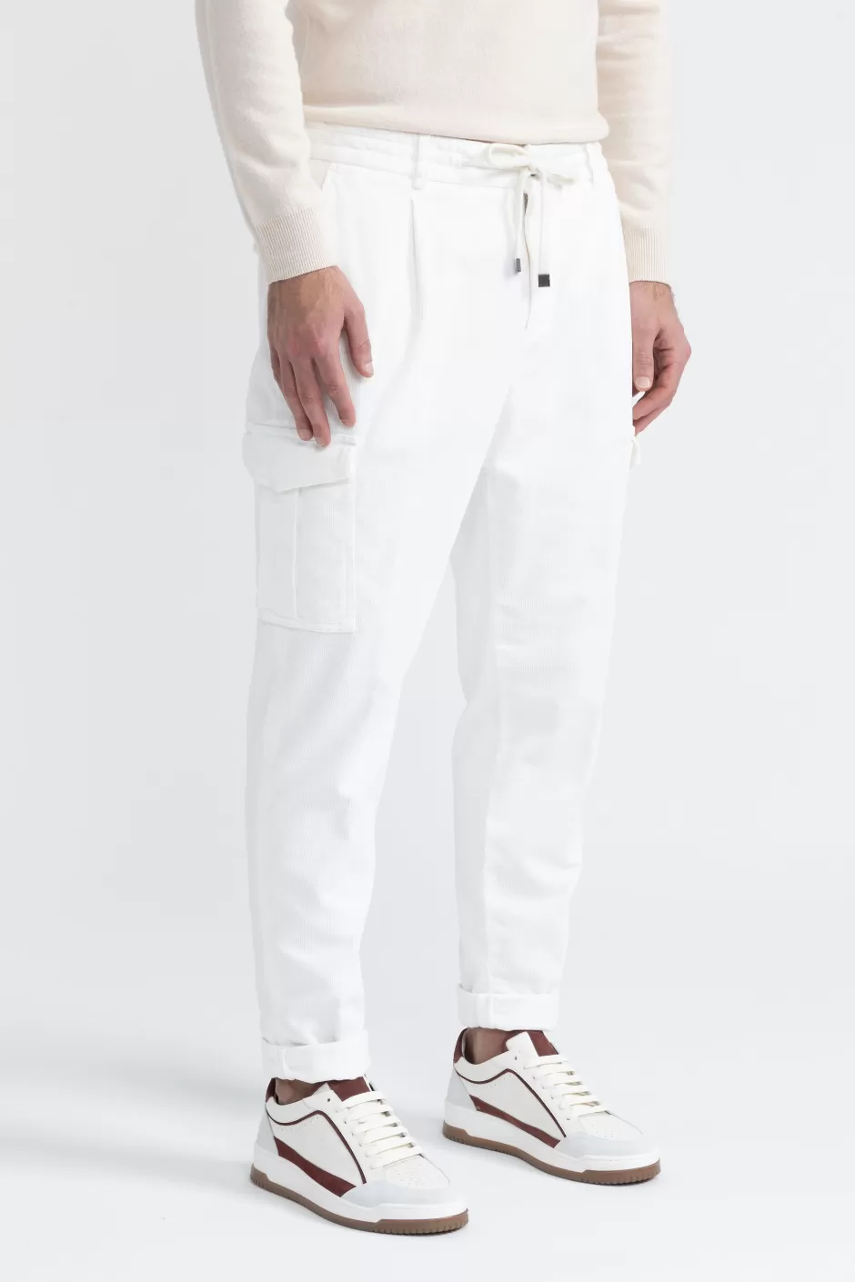 Pantaloni | Peserico Pantalone Jogger Tasconato In Velluto Di Cotone Bianco naturale